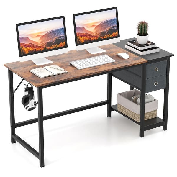 Gymax 55-Inch Home Office Desk Computer Workstation w/2 Drawers Rustic ...