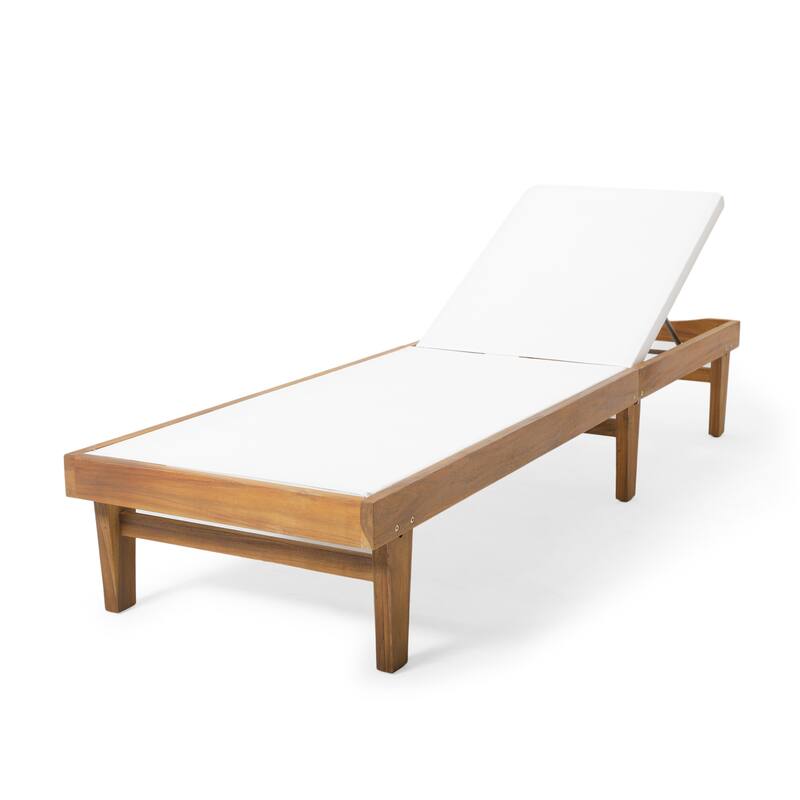 Roomfitters Outdoor Wooden Chaise Lounge with Adjustable Backrest, Weather-Resistant Sun Lounger
