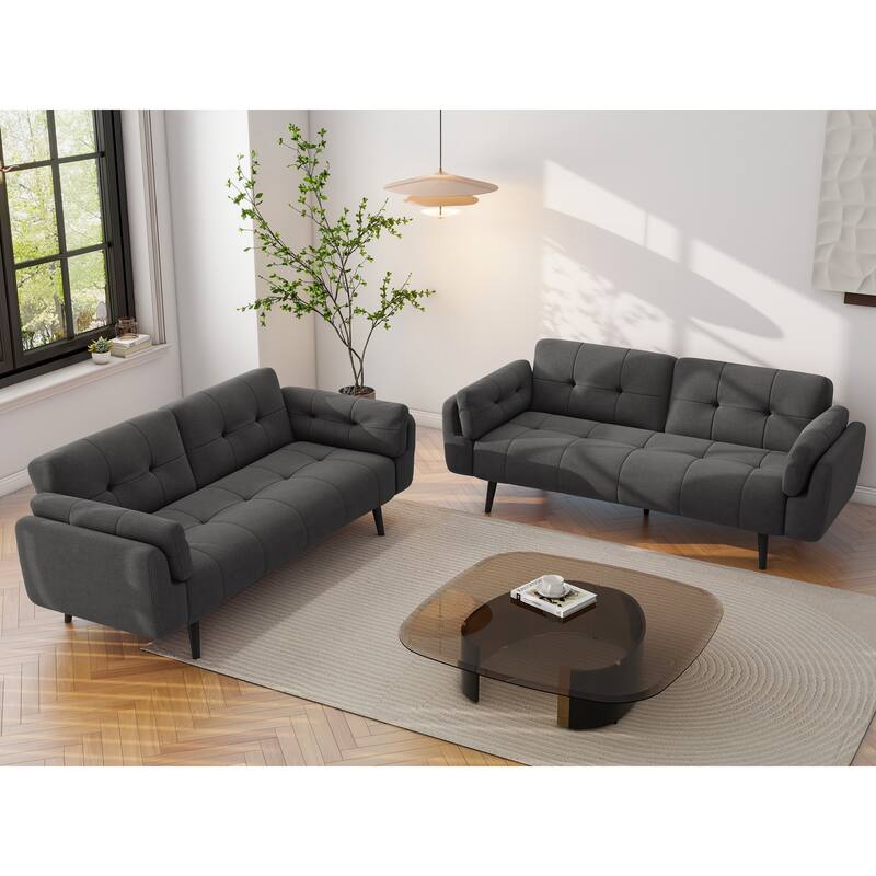 2Set Adjustable Backrest Convertible Futon Sleeper Couch