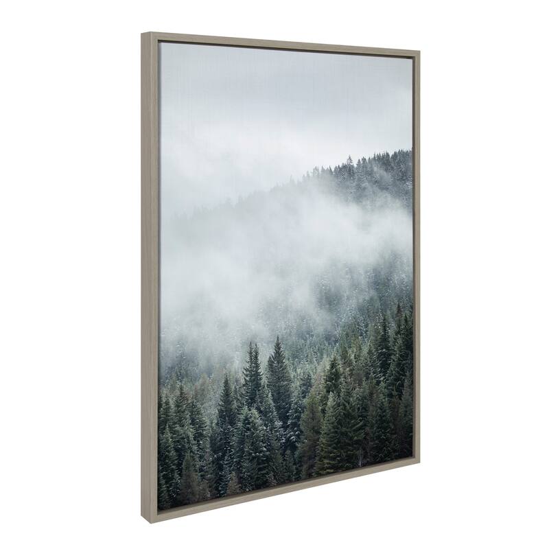 Kate and Laurel Sylvie Evergreens In Fog Framed Canvas by Emiko and Mark Franzen of F2Images - 23x33 - Grey