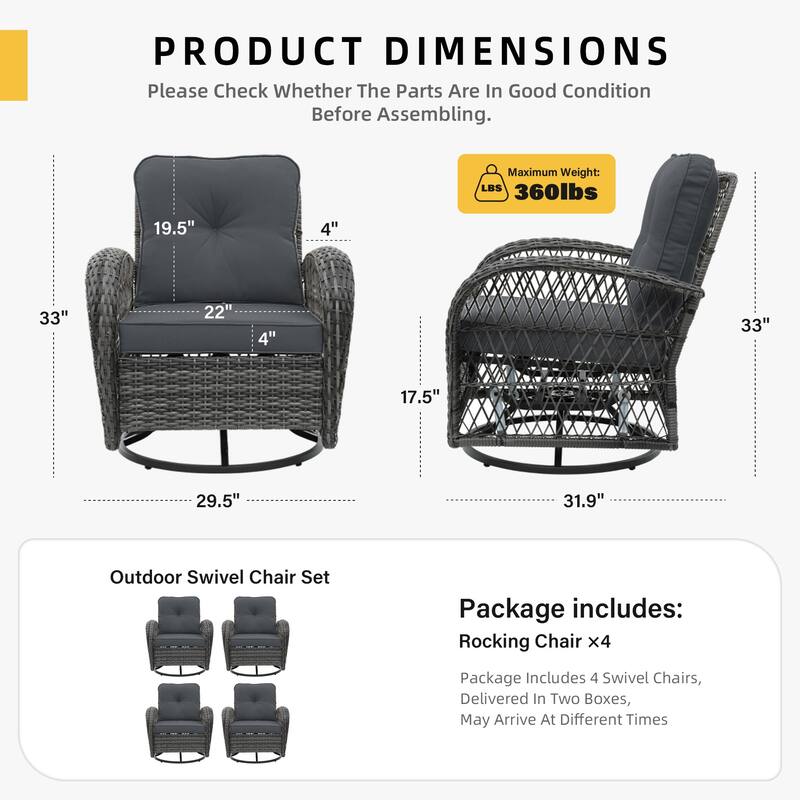 UPHA Wicker Outdoor Rocking & Swivel Chair 4-Piece Set with Cushions