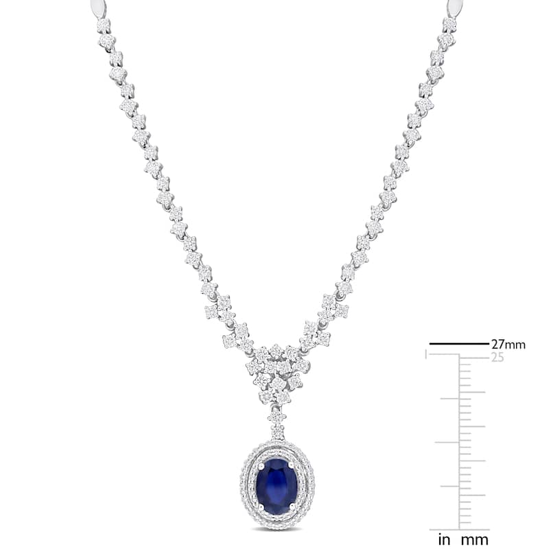 Miadora 1 1/2ct TDW Diamond and 1 1/2ct TGW Oval-Cut Blue Sapphire Necklace 14K White Gold