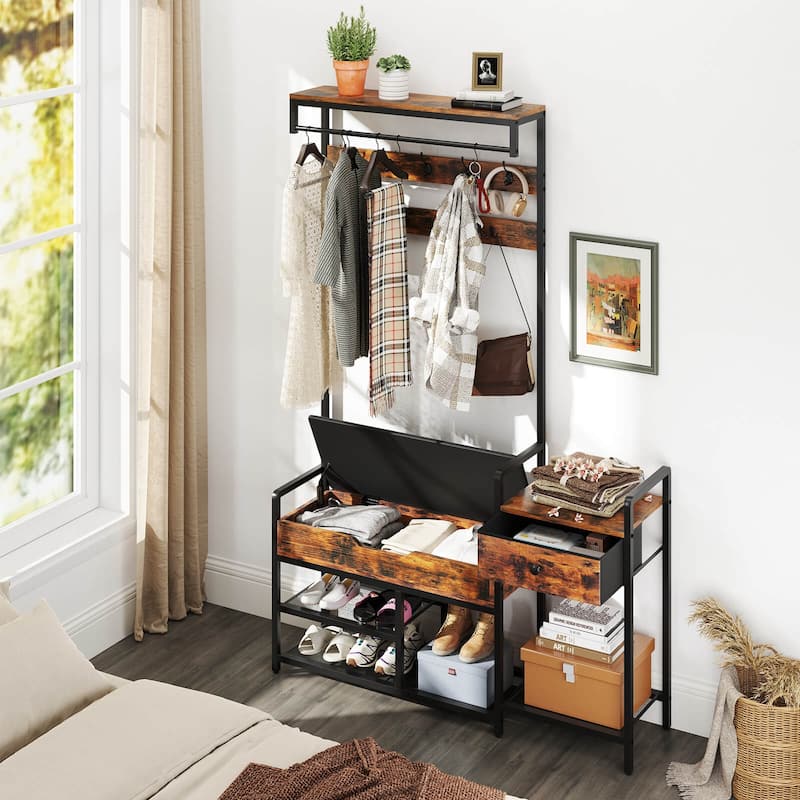 Costway 70" Freestanding Coat Rack with Shoe Rack 12 Hooks Drawer & - See Details