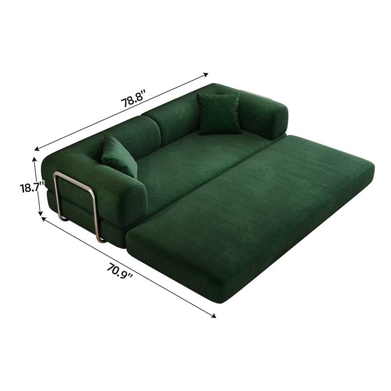 78.8" Convertible Floor Sofa Bed, Corduroy Folding Mattress Sofa Couch for Small Spaces ,No Assembly