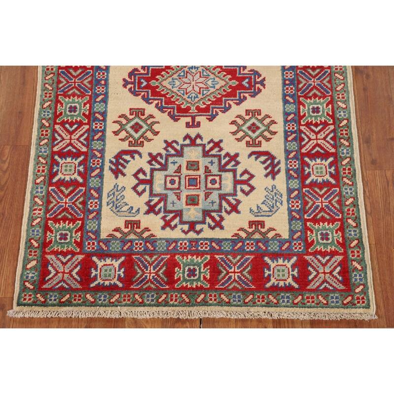 Kazak Foyer Rug Hand-Knotted Oriental Beige Wool Carpet - 2'8" x 4'1"