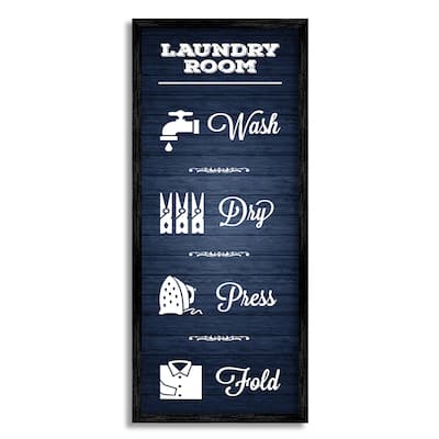 Stupell Laundry Room Rules Sign Blue Grain Pattern Calligraphy Framed Wall Art