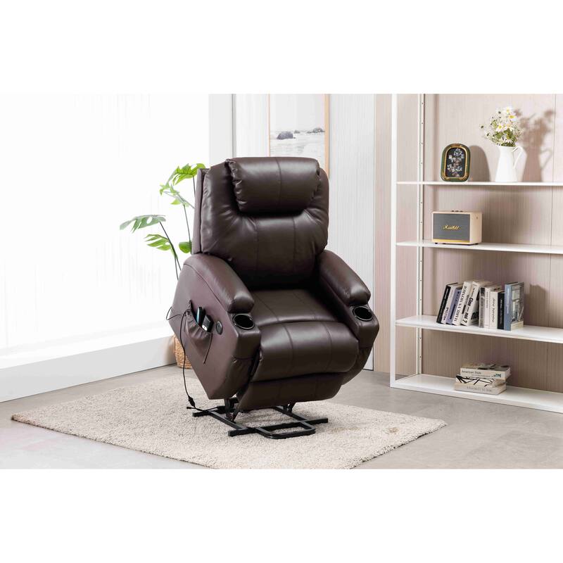 Faux Leather Power Lift Recliner Chair, Heat and Massage by Remote Control