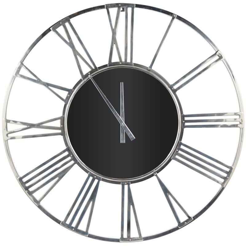 Silver Aluminum Metal Open Frame Geometric Decorative Wall Clock with Black Glass Center