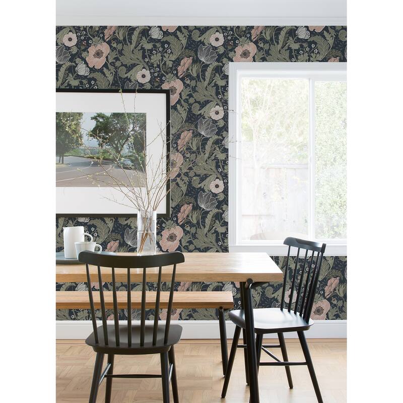 A-Street Prints Anemone Navy Floral Wallpaper
