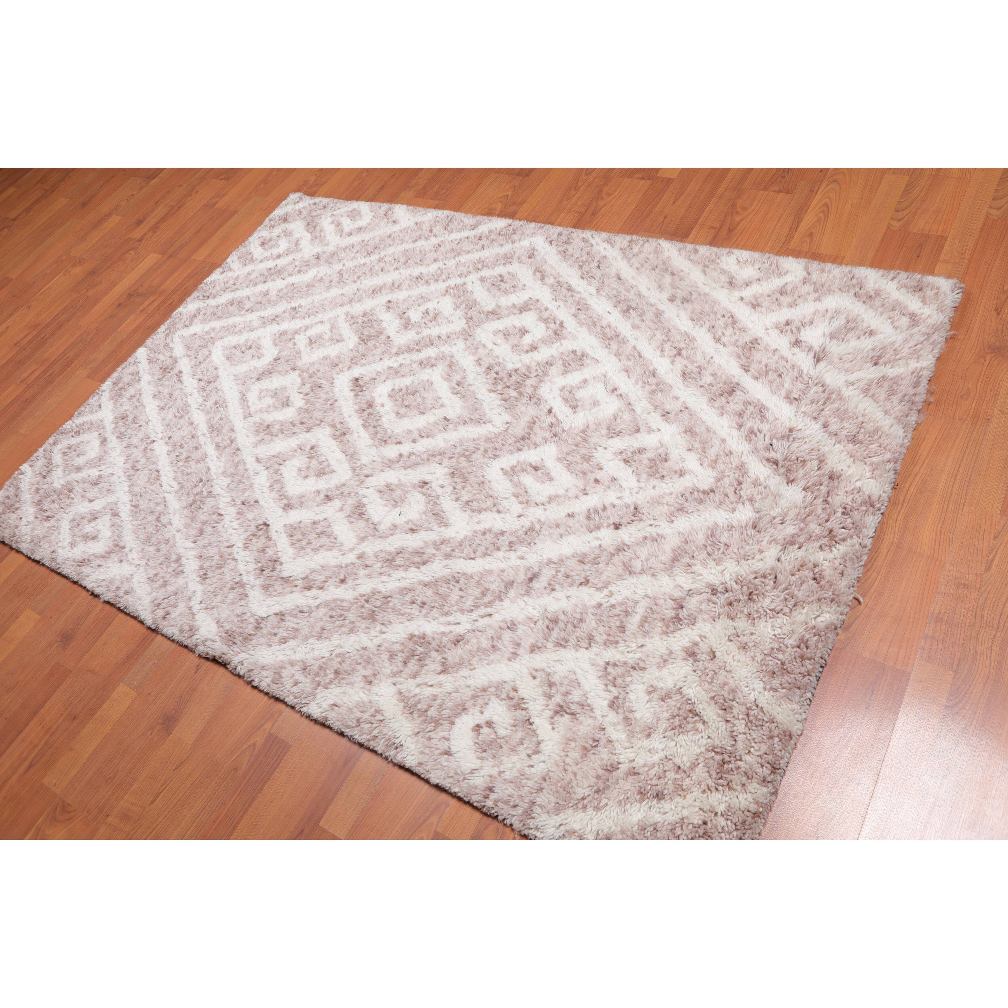 4'9x6'7 Hand Tufted Wool Shag Contemporary Oriental Area Rug Beige