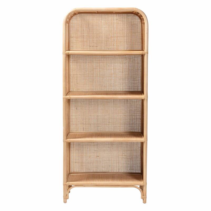 Chusi Natural Rattan Decorative Shelf - Handwoven Cane Display Unit with Arched Top, Boho Coastal Storage Rack for Living Room
