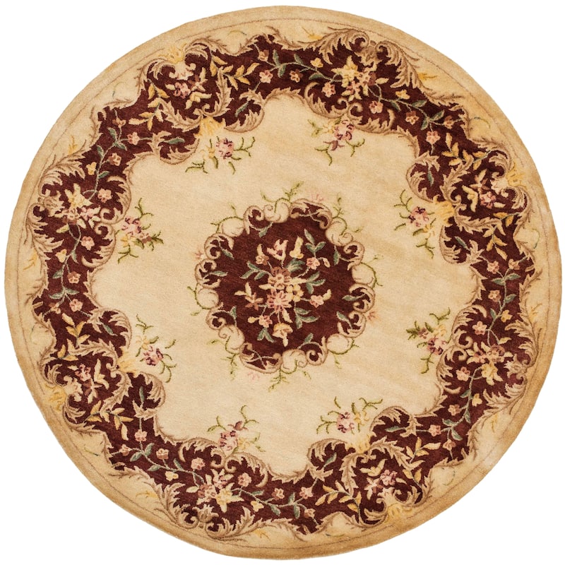 SAFAVIEH Handmade Bergama Folkea Oriental Hand-spun Wool Rug - 8' Round - Ivory/Rust