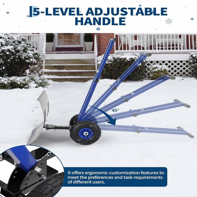 29x20 In Heavy Duty Rolling Snow Shovel With Wheels Double Armrests - 29x20 In