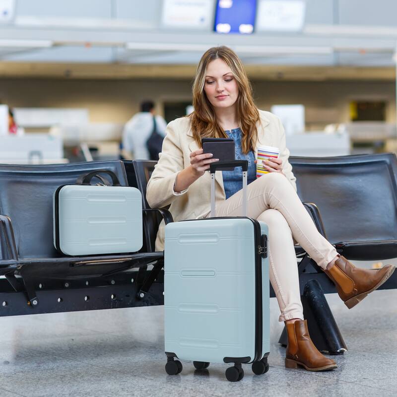 6 Piece Luggage Set, with Double Spinner Wheels Handle Password Lock, 14 IN Cosmetic Case 20/24/28 IN Luggages with Bag