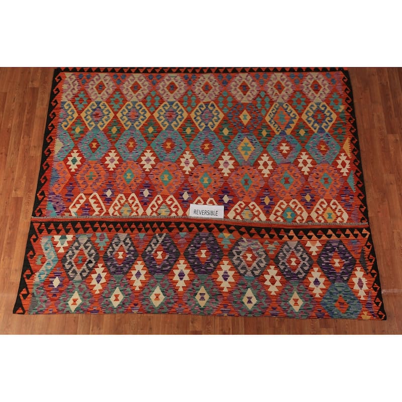 Kilim Oriental Area Rug Flatweave Wool Carpet - 8'2"x 9'4"