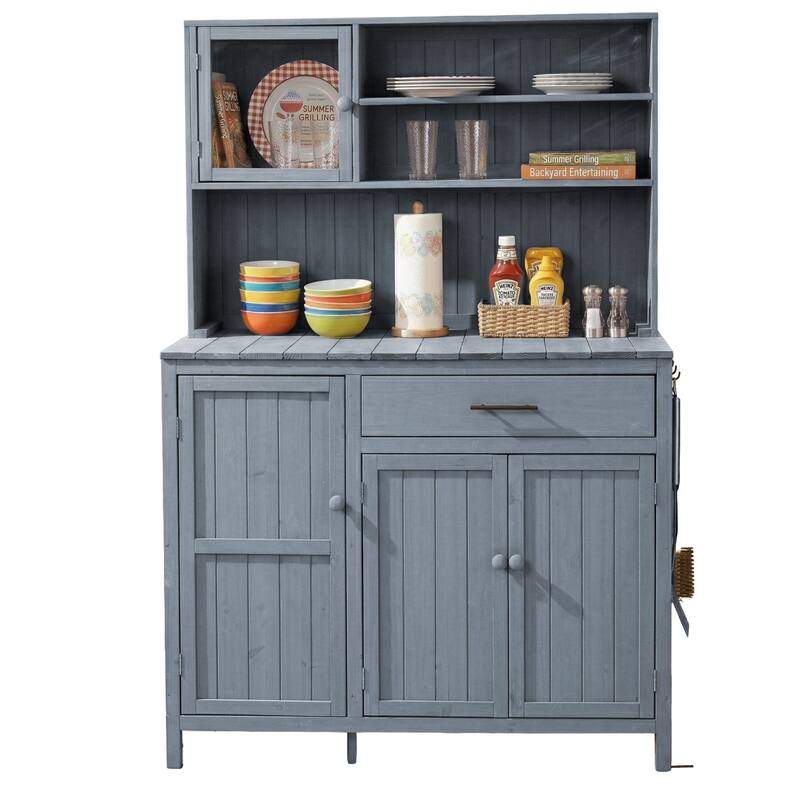 65" Solid Fir Wood Potting Bench with Hutch, Garden Workstation Table with Drawer, Spice Rack & Shelves