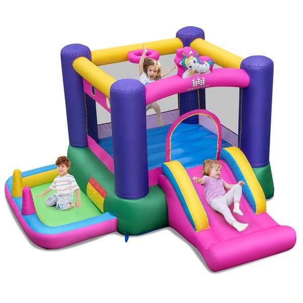 slide 2 of 10, Gymax Inflatable Bounce House Kids 6-in-1 Bouncy Castle Pitching Game Purple - Kids