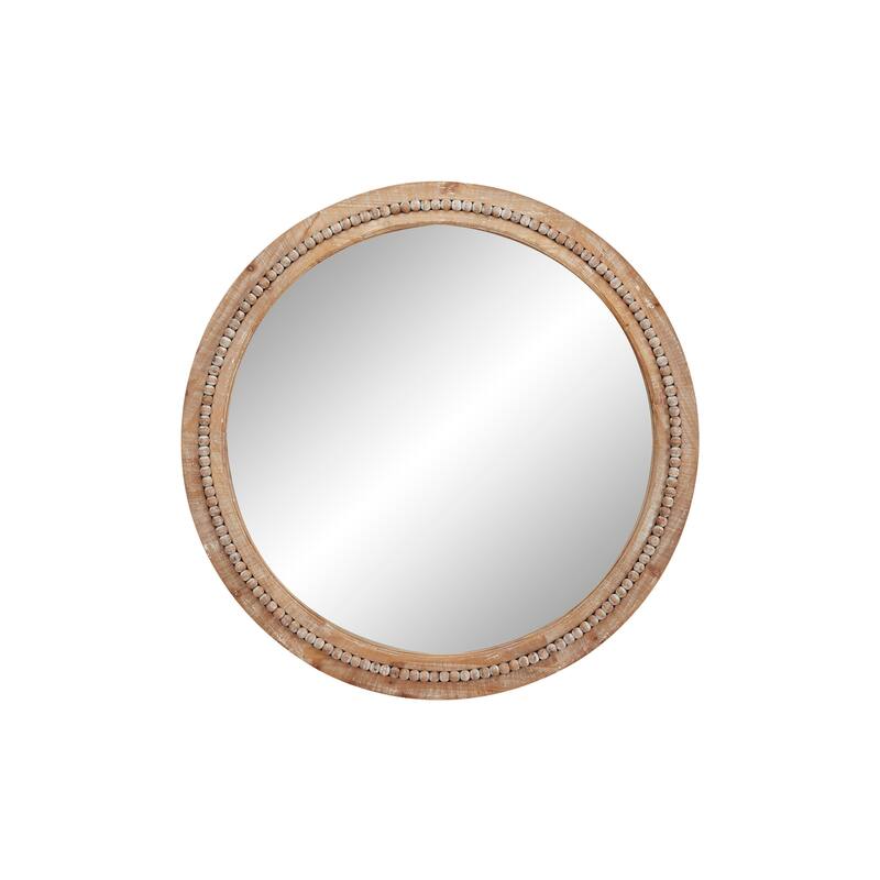 Wood Distressed Wall Mirror with Beaded Detailing - Light Brown or Brown - Roche River Decor