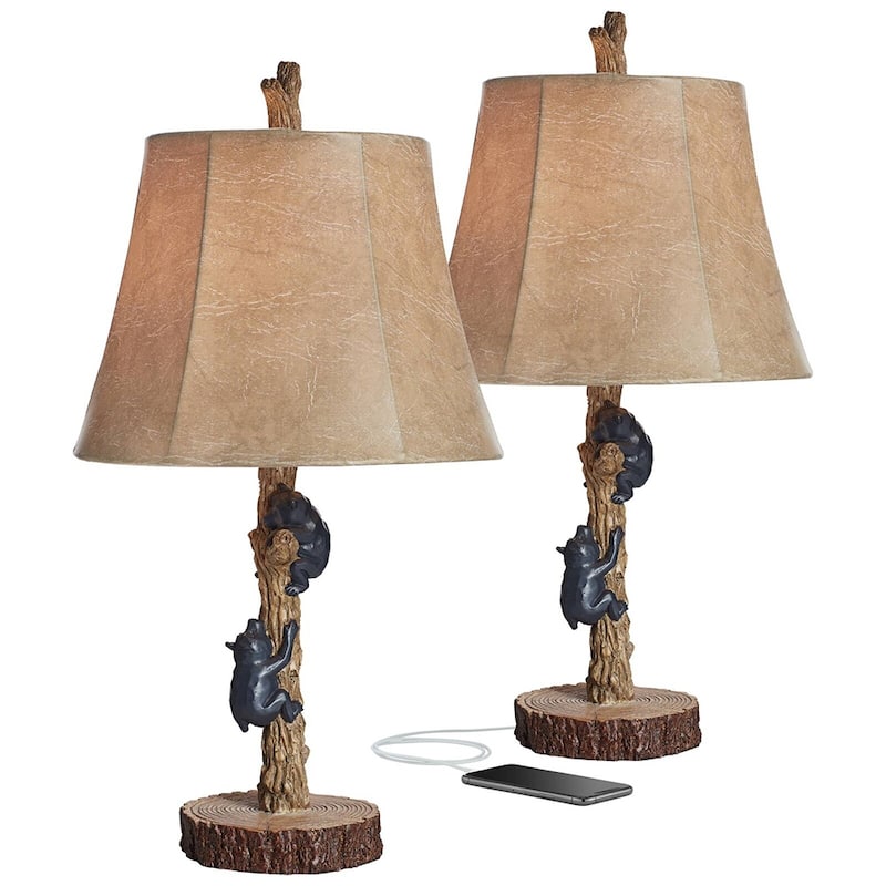 Bears Rustic Style USB Table Lamps Set of 2 - 22" x 11"