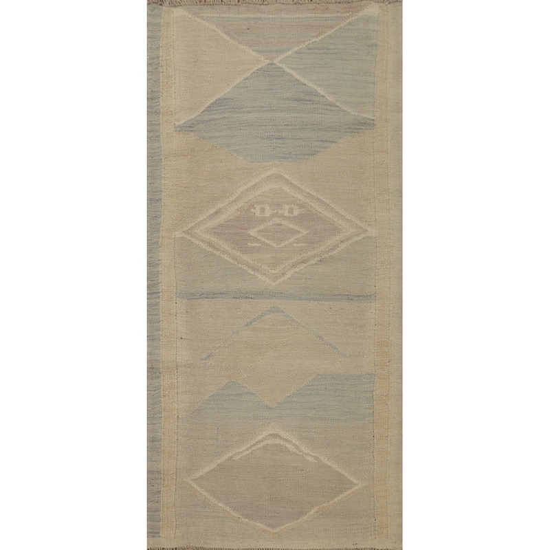 Hand Woven Oriental 100% Wool Carpet Southwestern Tribal Greys & Charcoal Kilim Area Rug - 4' 0'' X 2' 0''