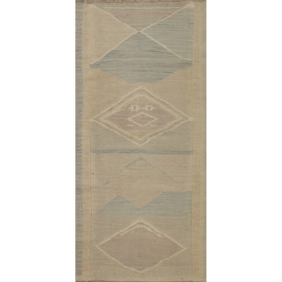 Hand Woven Oriental 100% Wool Carpet Southwestern Tribal Greys & Charcoal Kilim Area Rug - 4' 0'' X 2' 0''