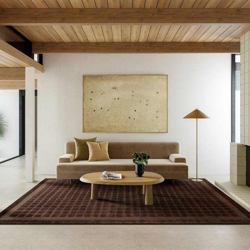 Fritz Checkered Wool Area Rug - 4' x 6' - Brown