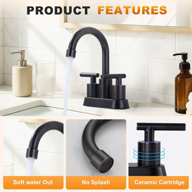 WOWOW 4 in. Centerset Double Handle High Arc Bathroom Faucet