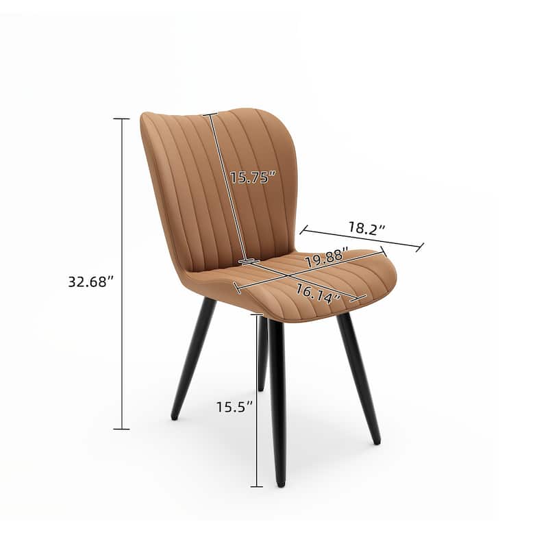 Set of 2 Modern PU Leather Dining Chairs with Thick Cushions & Metal Legs, Armless Faux Leather Side Chairs for Kitchen