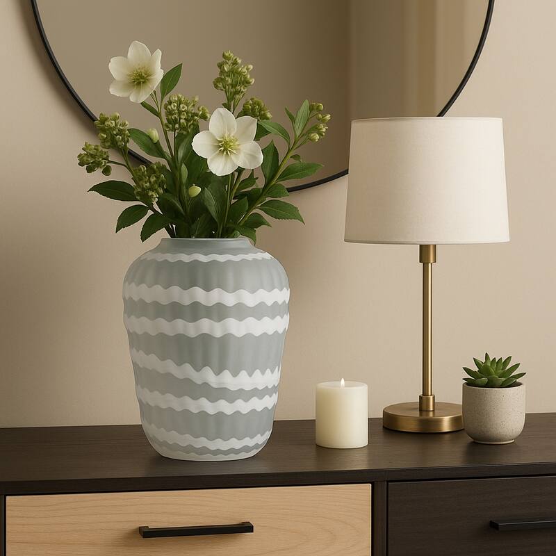 Carved Glass Vase with Vertical Strips Pattern Finish - White