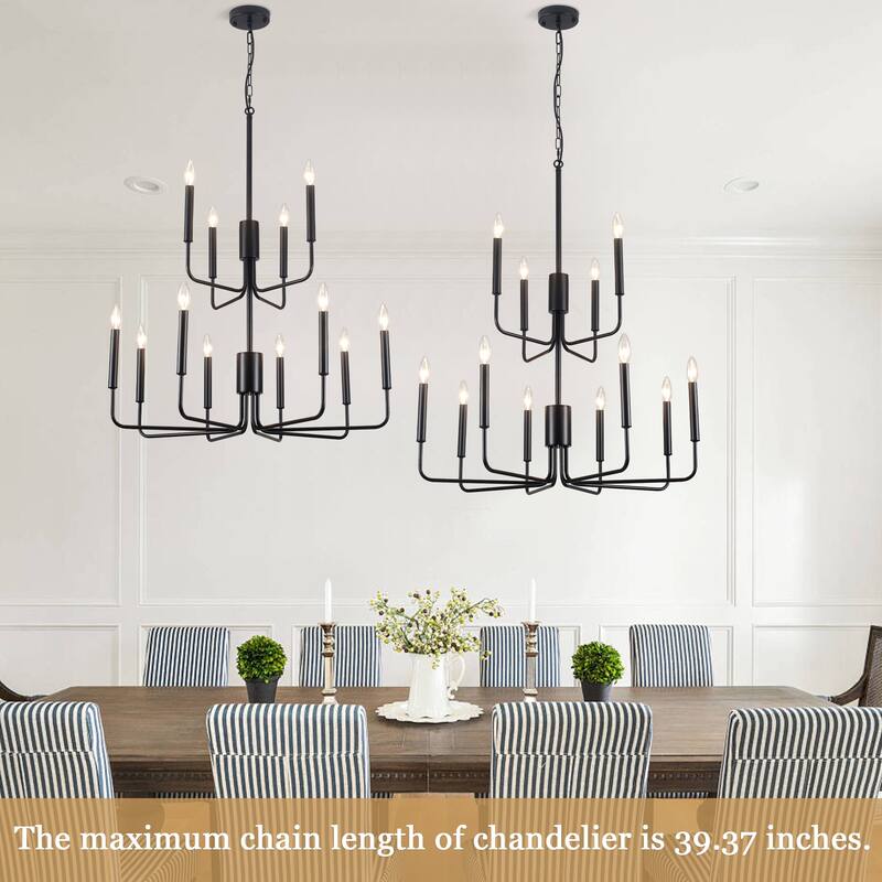 2-Tier Candle Style Chandelier Farmhouse Light Fixture for Living Room Kitchen Island Bedroom Entryway - N/A