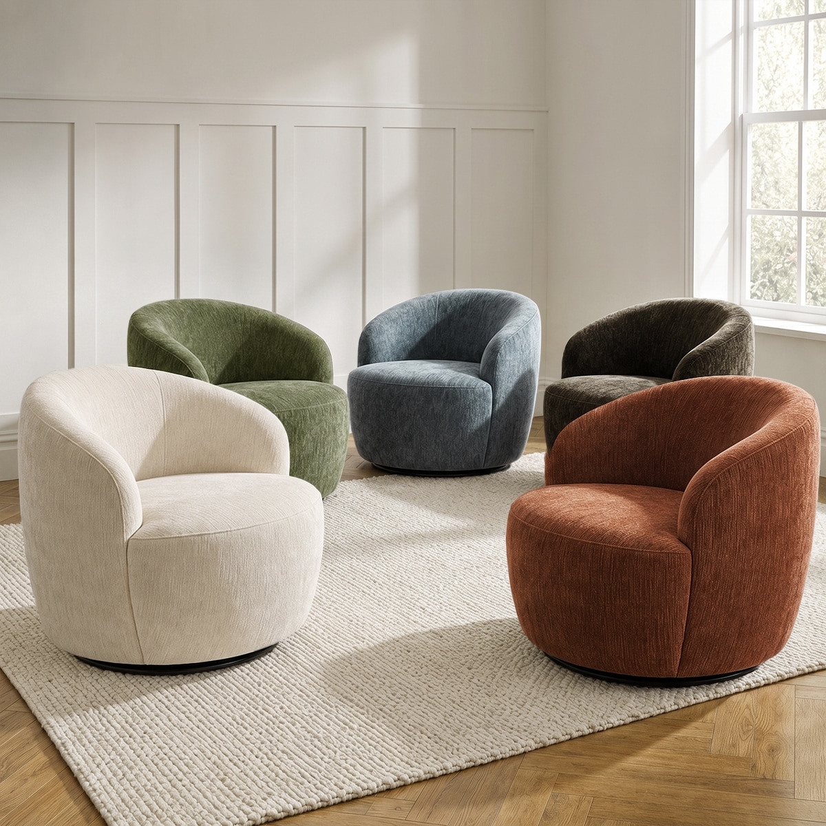 28.5" Wide Modern Chenille Swivel Barrel Accent Chair Single