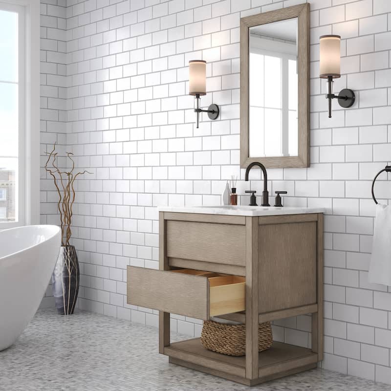 Oakman Carrara White Marble Countertop Bath Vanity in Grey Oak