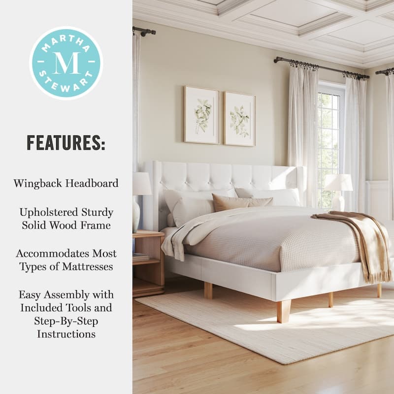 Martha Stewart Platform Bed with Tufted Wingback Headboard
