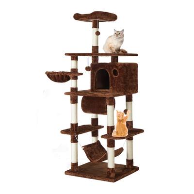 Kinpaw Cat Tree 68 Inches Kitty Activity Tree Large Kitten Tower Scratching Posts Condo Perches Dangling Balls Brown