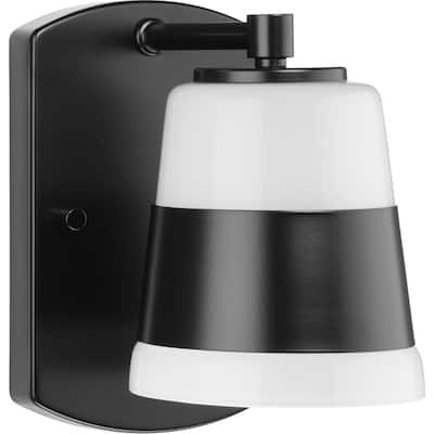 Haven Collection One-Light Matte Black Opal Glass Luxe Industrial Bath Light - 4.75 in x 6.75 in x 7.87 in