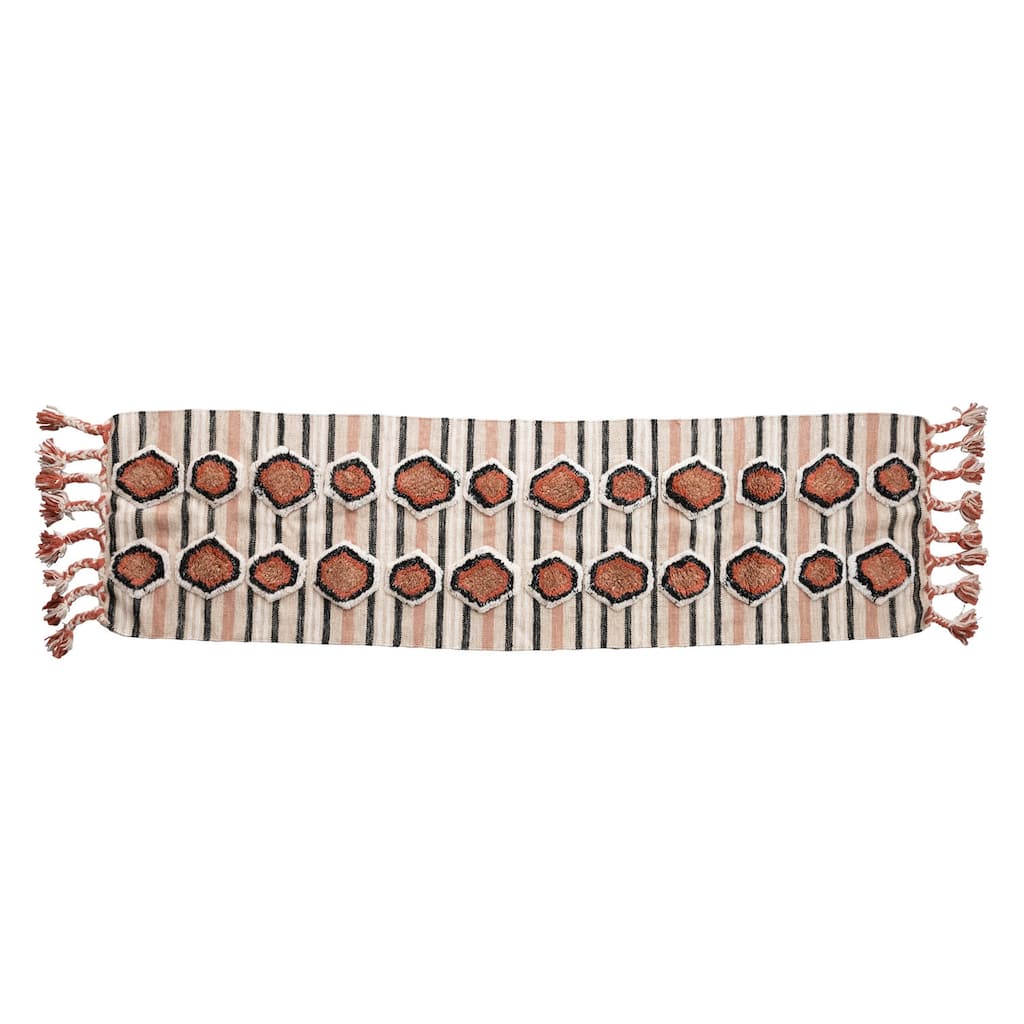 Cotton Tufted Kilim Floor Runner with Braided Tassels - 96" L x 24" W x 0" H