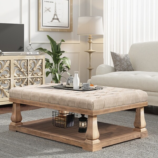 Upholstered Coffee table,End table with Wood Shelf and ...