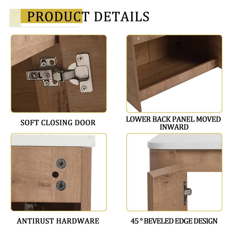 30'' Wall-Mounted Bathroom Vanity With Ceramic Art Sink & 2-Soft-Close Door, KD-Packing, Plywood