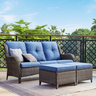 Pocassy 3-Piece Outdoor Wicker Sofa Set with Ottoman