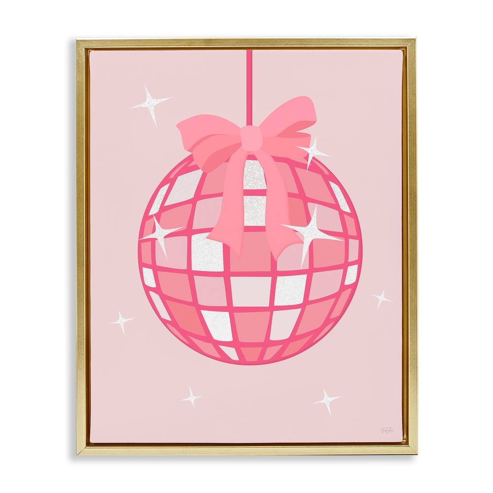 Stupell Pink Disco Ball with Ribbon Framed Floater Canvas Wall Art Design By Natalie Carpentieri