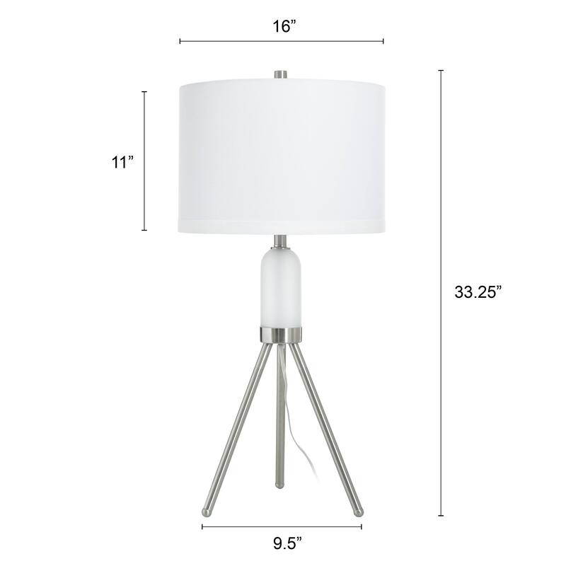StyleCraft Orion Tripod Table Lamp - Brushed Nickel - White Shade