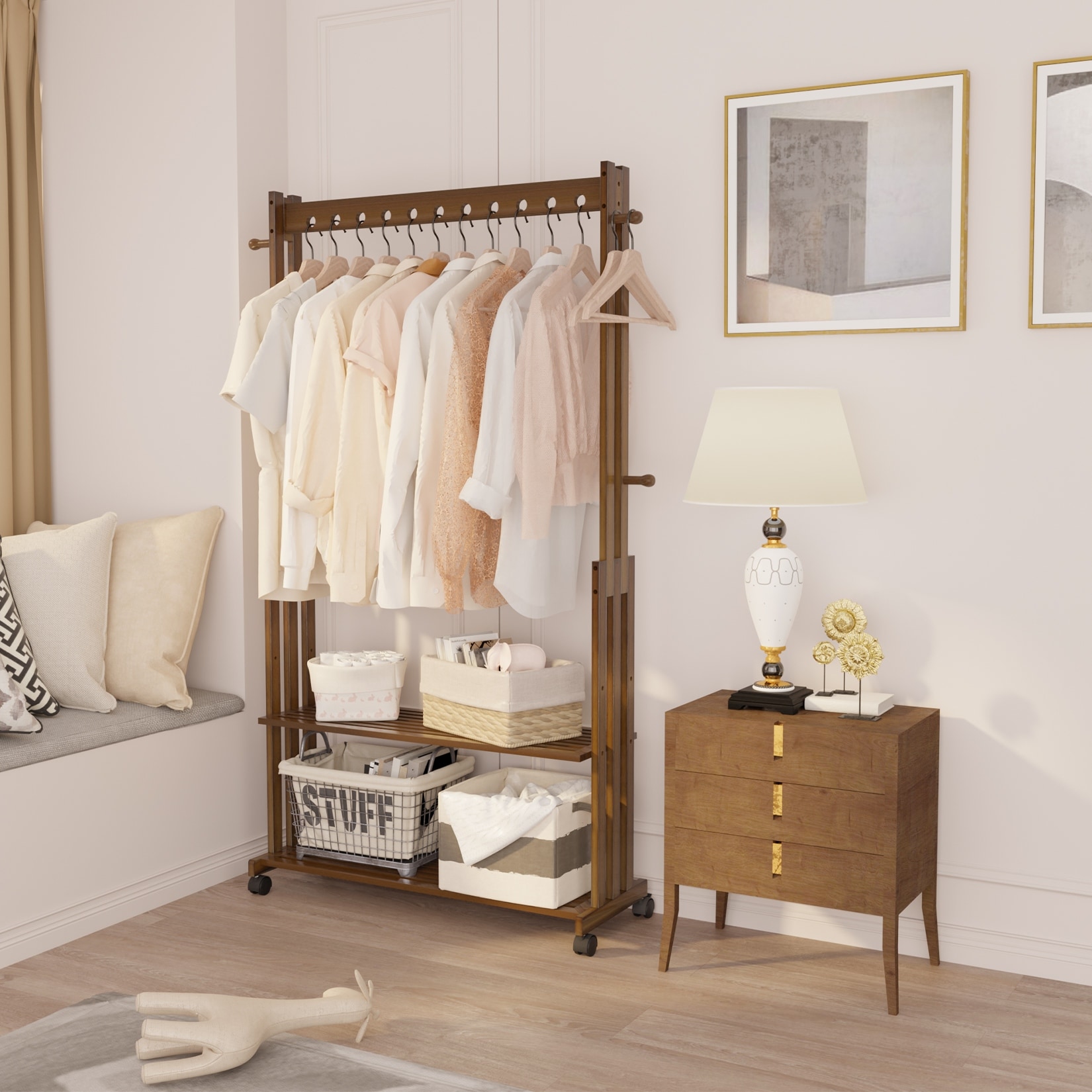 Wooden clothes store storage
