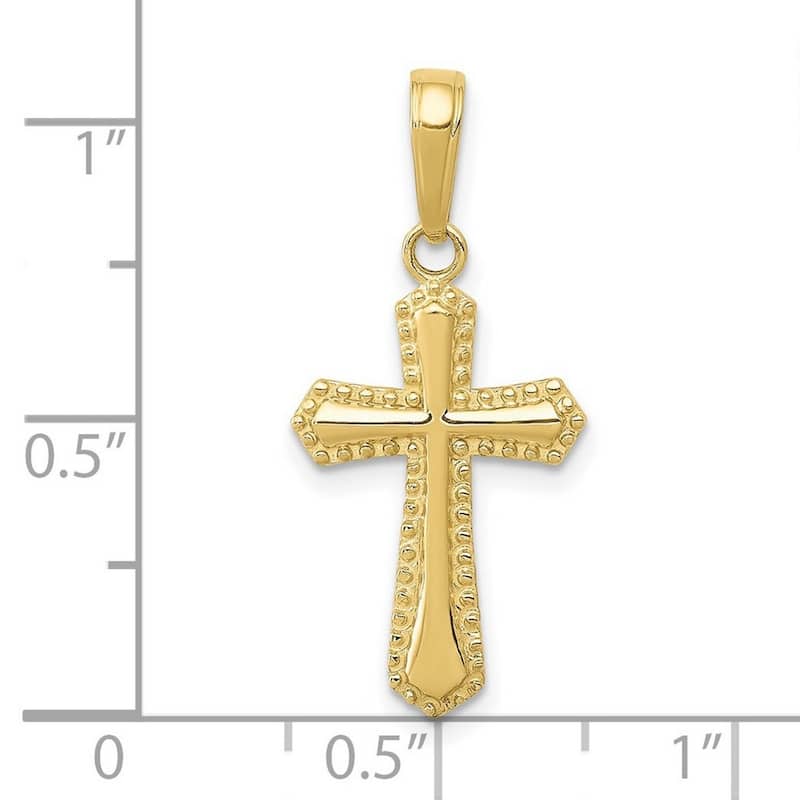Curata 10k Yellow Gold 18" Beaded Trim Religious Flared Cross Necklace - 12mm x 26mm
