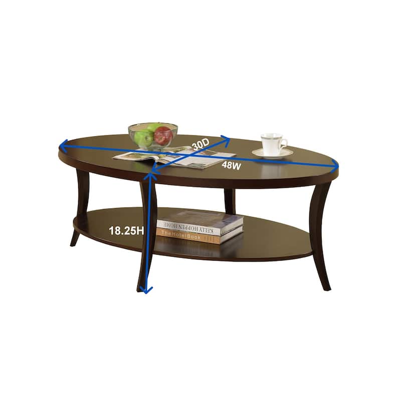 Contemporary Oval Shelf Coffee Table, Gray/Espresso