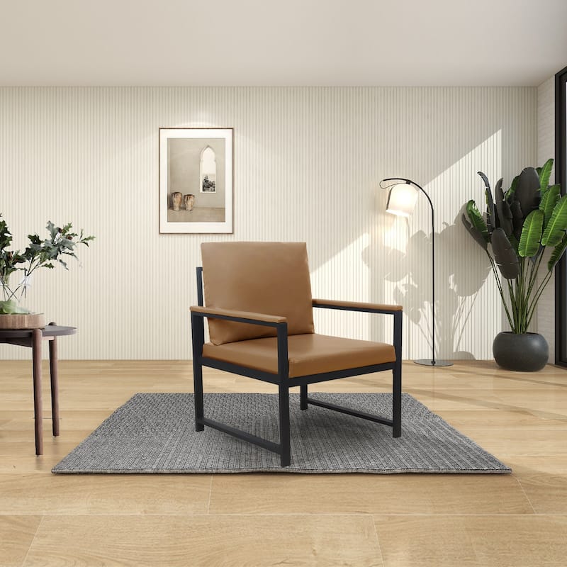 Modern 29.13" Arm Chair with Non-slip Adsorption Feet and Sturdy Metal Frame - Camel