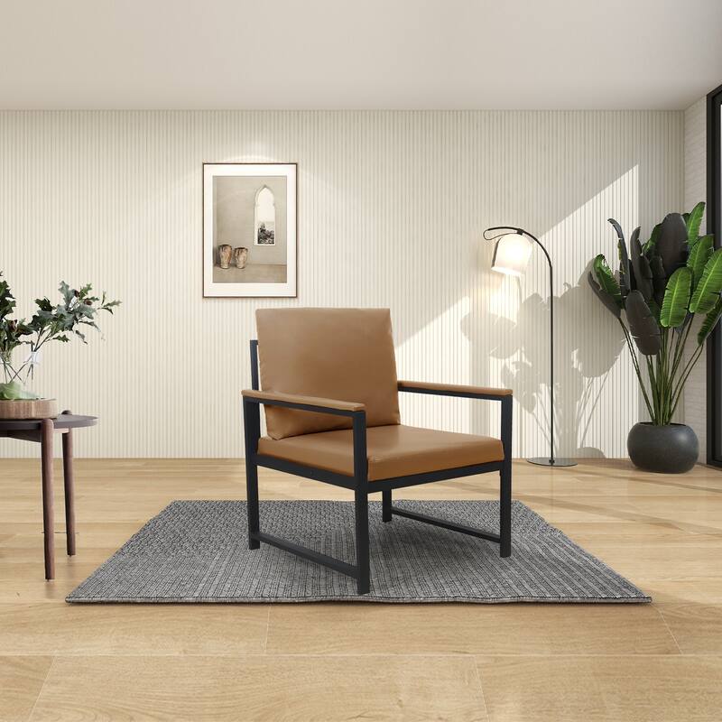 PU Leather Armchair with Metal Frame & Comfortable Cushion