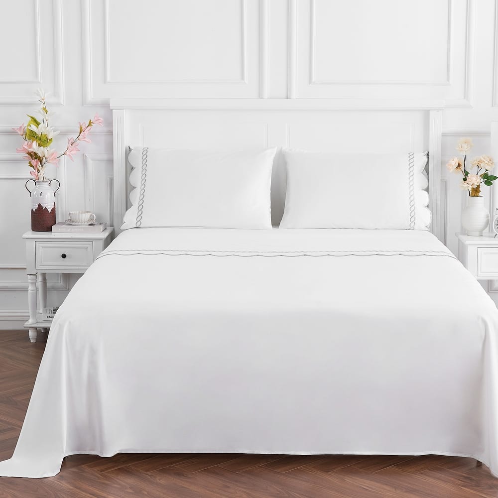 Home Sweet Home Collection 600TC Cotton Scallop Rope Embroidery Sheet Set & Pillowcases