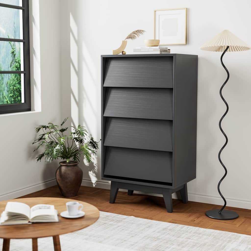 Mid-Century Modern 4-Draw Dresser with Bevel Design