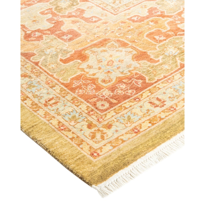 Overton Hand Knotted Wool Vintage Inspired Traditional Mogul Green Square Area Rug - 8' 4" x 8' 4"