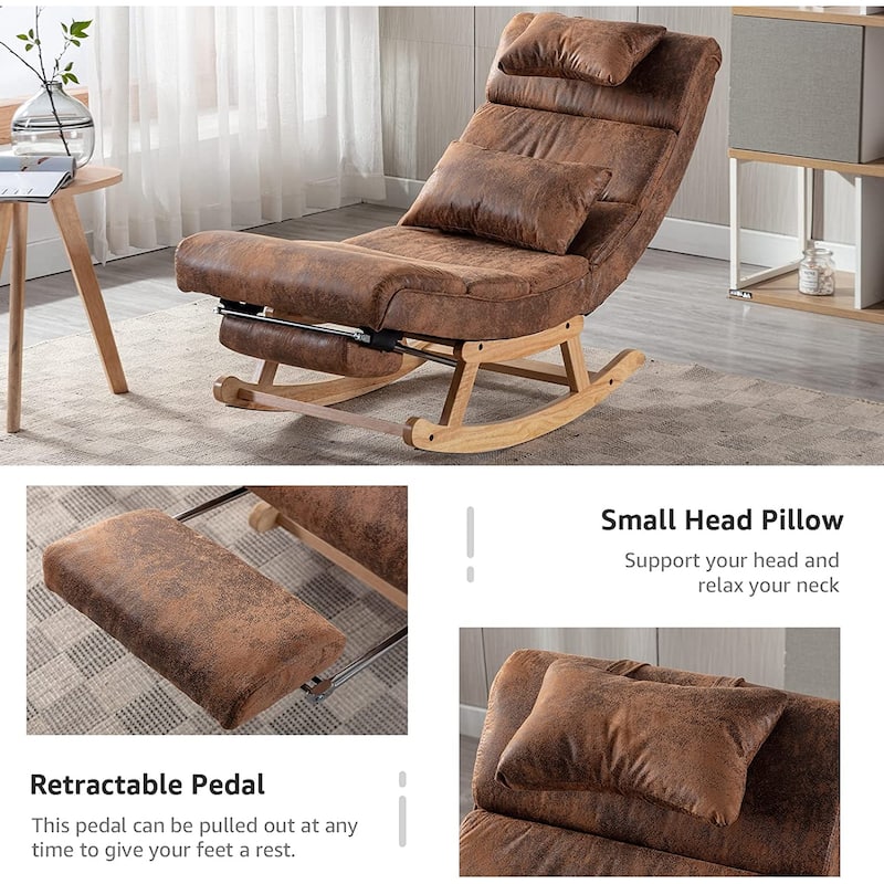 Ergonomic Rocking Chair with High Backrest and Cozy Armrest, Coffee